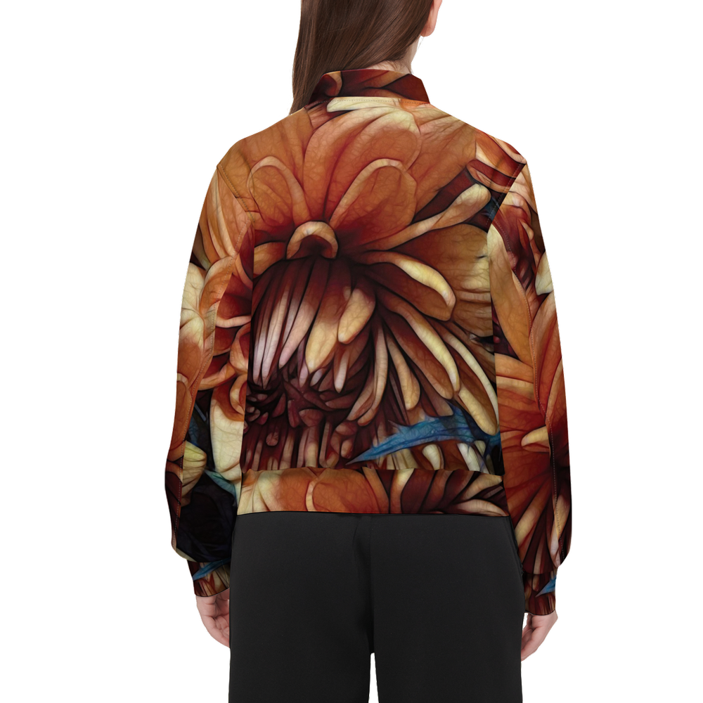October Flowers 8 Women's Double Layered Bomber Sports Jacket-Techno Scuba Knit