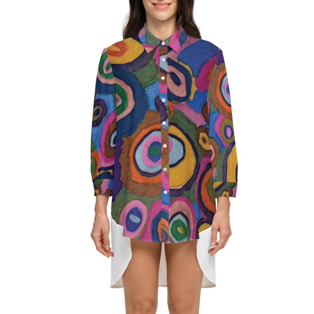 Warm Autumn Bubbles Women's High-Low Long-Sleeve Hem Shirt Silky-like Elegance
