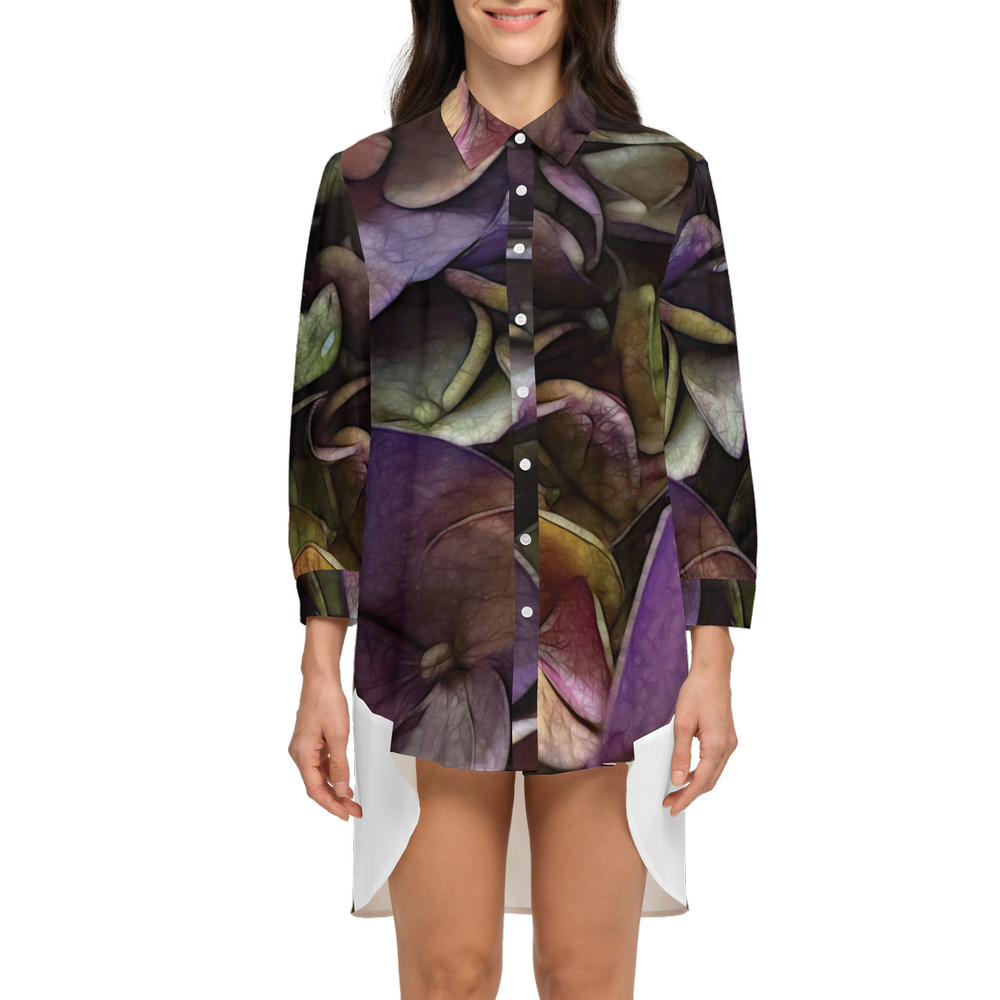 October Flowers 5 Women's High-Low Long-Sleeve Hem Shirt Silky-like Elegance