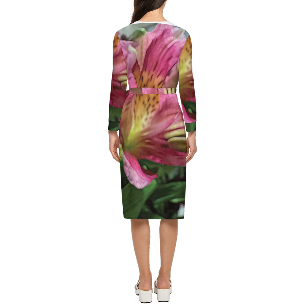 October Flowers 3 Women's ¾ Sleeve Wrap Dress-Heavy Knit
