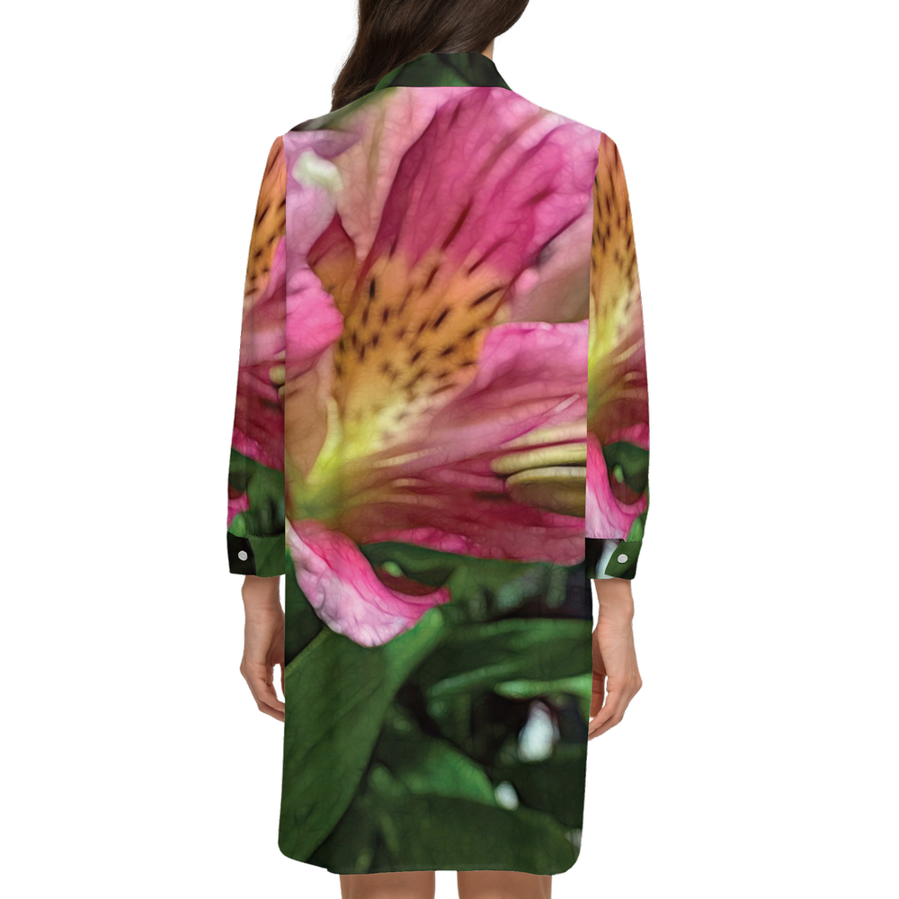 October Flowers 3 Women's High-Low Long-Sleeve Hem Shirt Silky-like Elegance