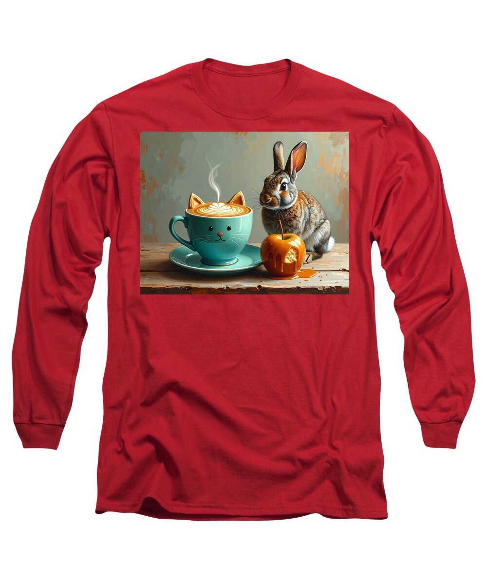 Rabbit with Cat Cup and Caramel Apple - Long Sleeve T-Shirt