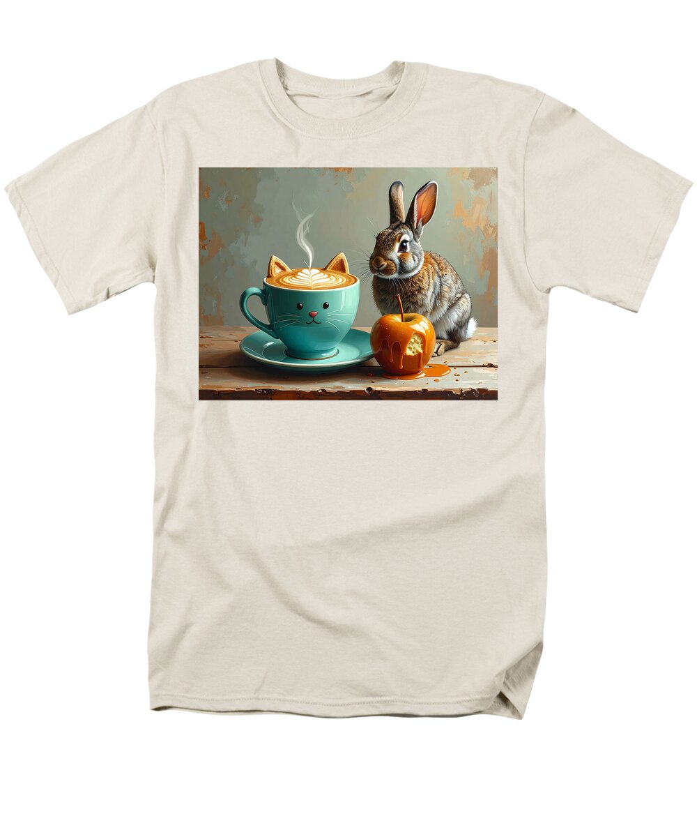 Rabbit with Cat Cup and Caramel Apple - Men's T-Shirt (Regular Fit)