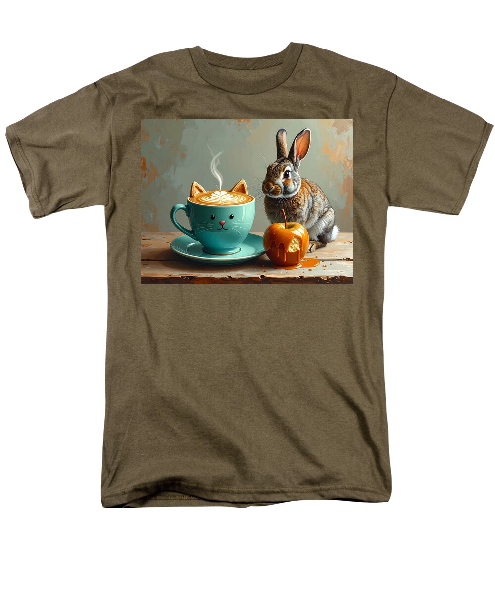 Rabbit with Cat Cup and Caramel Apple - Men's T-Shirt (Regular Fit)