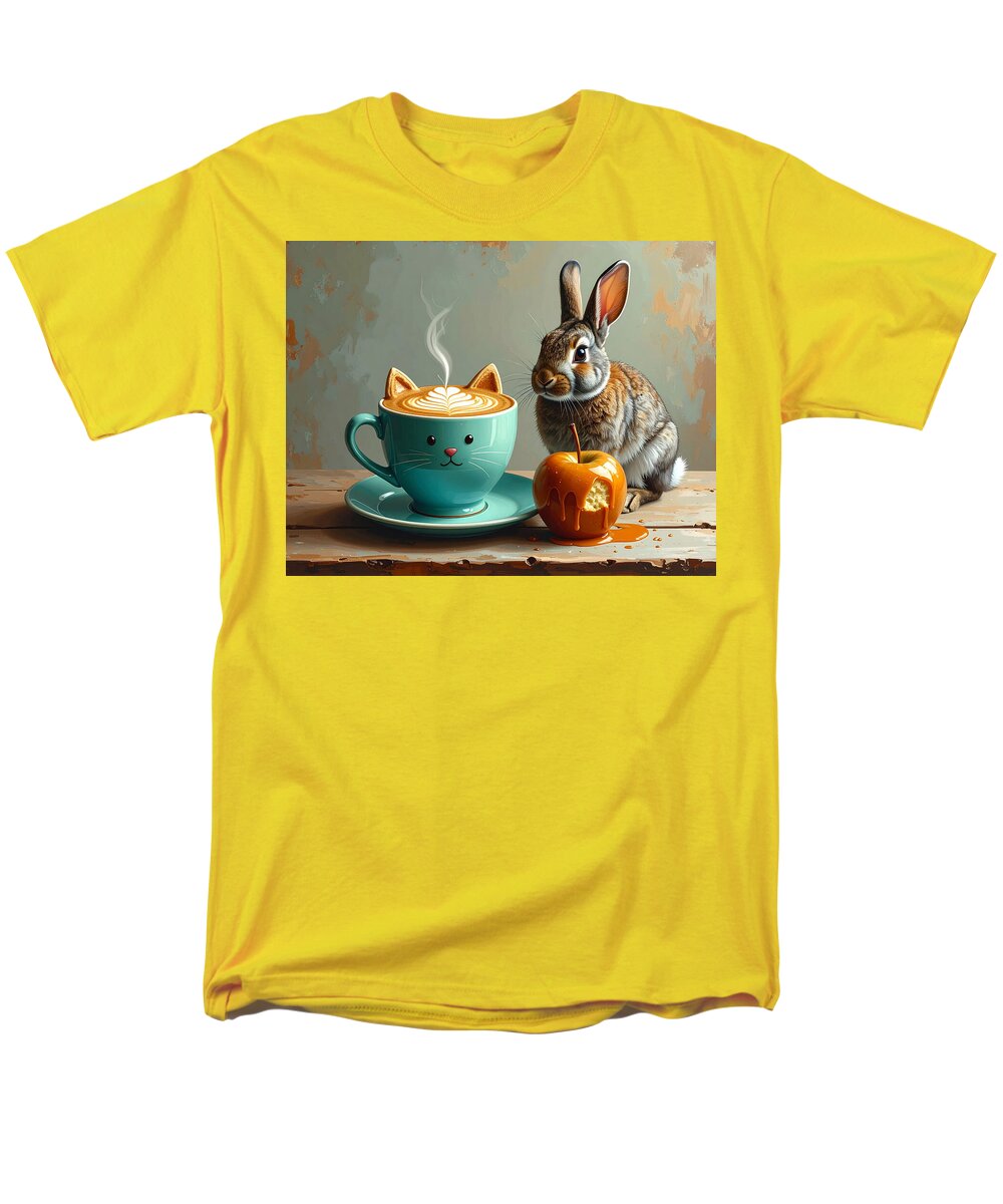 Rabbit with Cat Cup and Caramel Apple - Men's T-Shirt (Regular Fit)