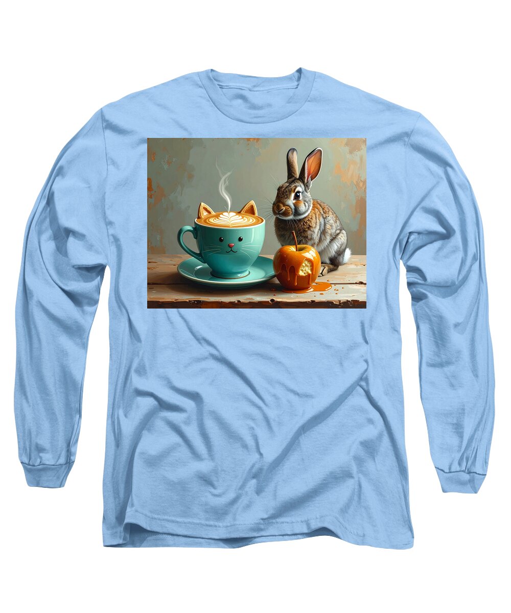 Rabbit with Cat Cup and Caramel Apple - Long Sleeve T-Shirt