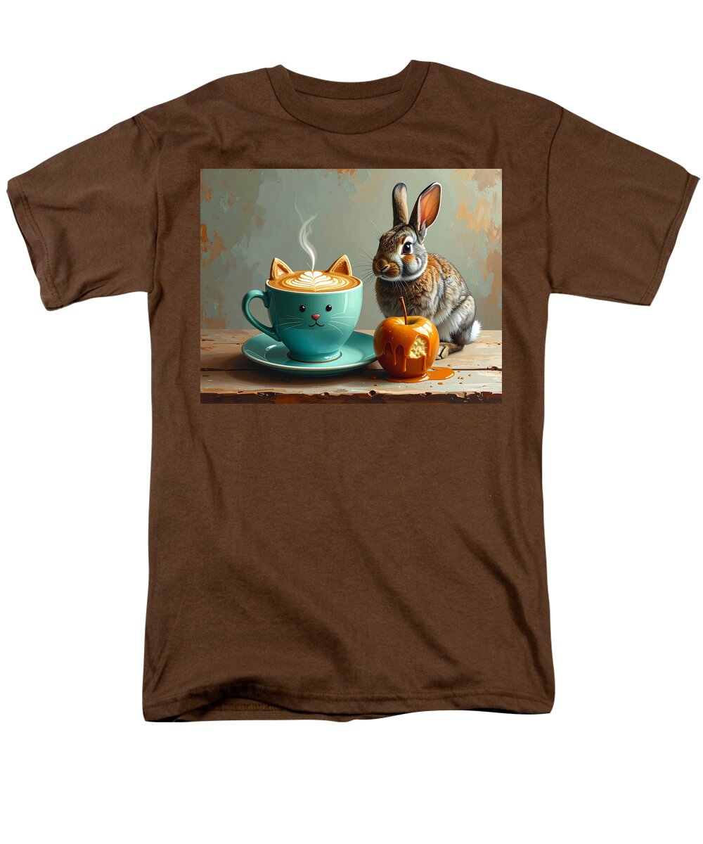 Rabbit with Cat Cup and Caramel Apple - Men's T-Shirt (Regular Fit)