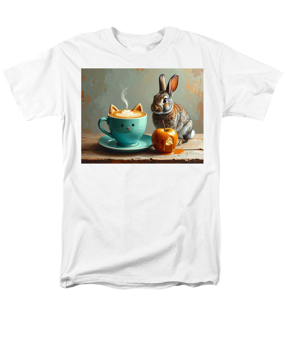 Rabbit with Cat Cup and Caramel Apple - Men's T-Shirt (Regular Fit)