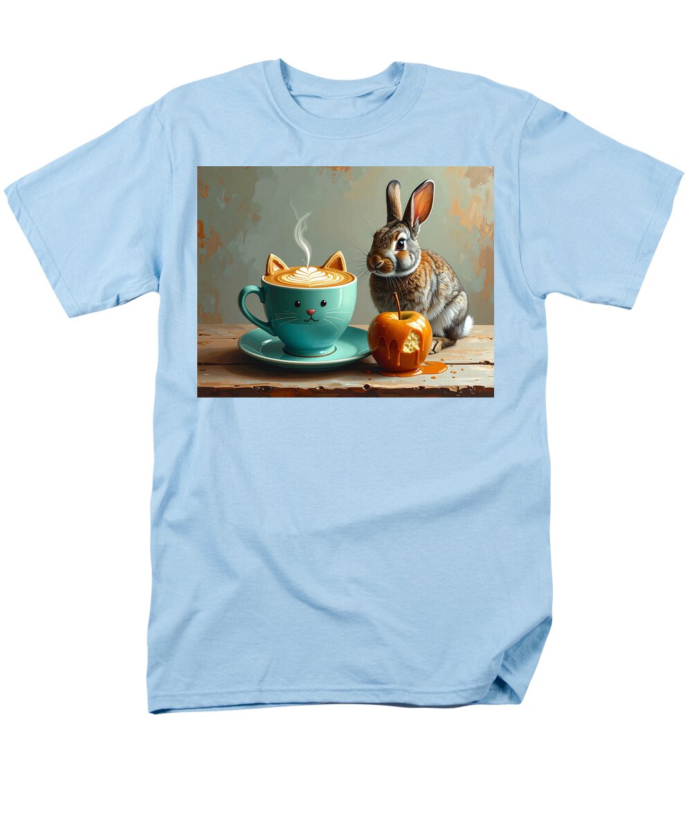 Rabbit with Cat Cup and Caramel Apple - Men's T-Shirt (Regular Fit)