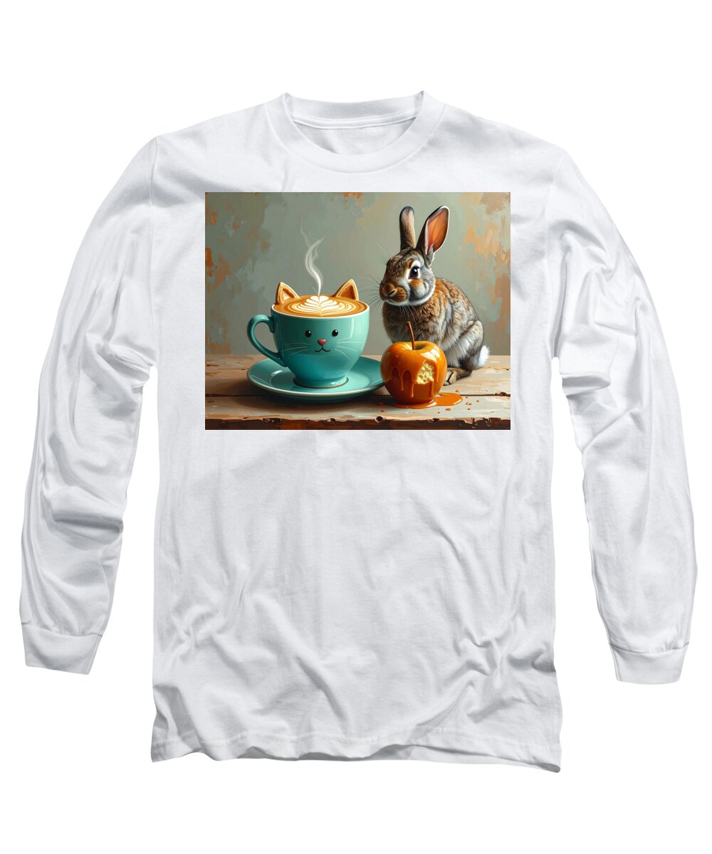 Rabbit with Cat Cup and Caramel Apple - Long Sleeve T-Shirt