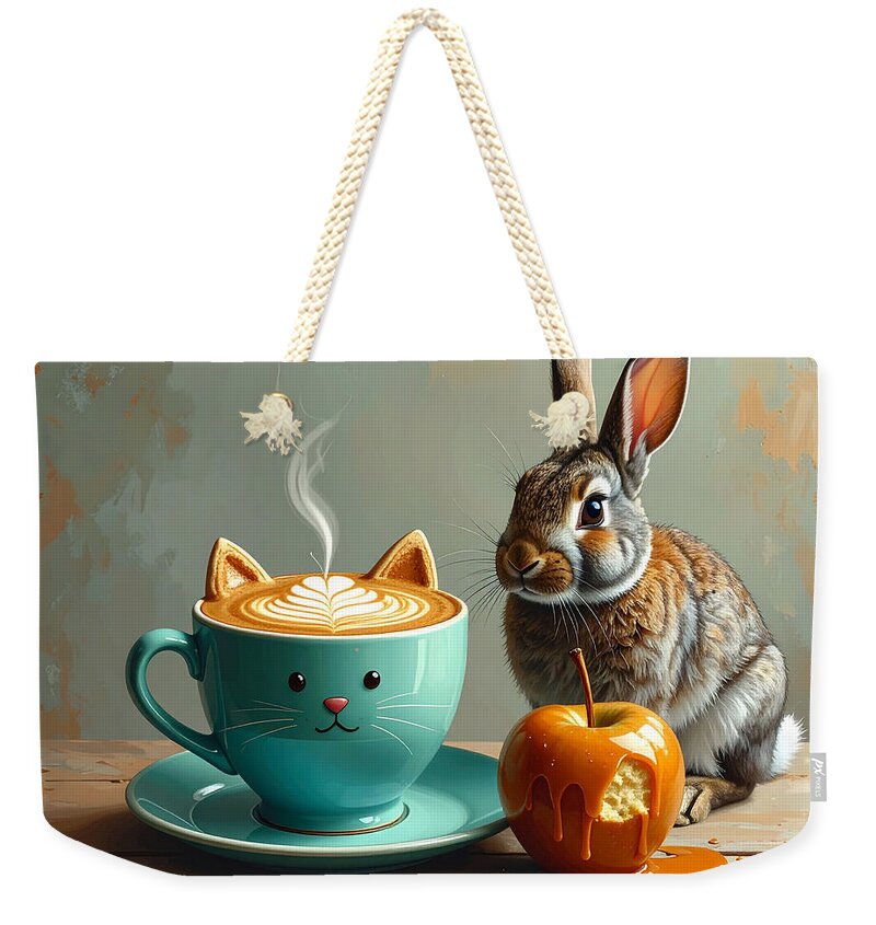 Rabbit with Cat Cup and Caramel Apple - Weekender Tote Bag