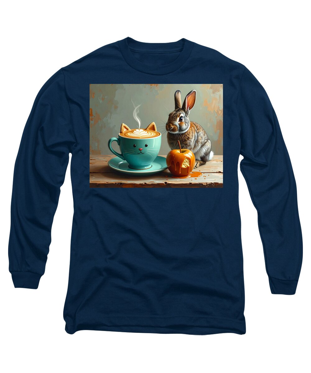 Rabbit with Cat Cup and Caramel Apple - Long Sleeve T-Shirt