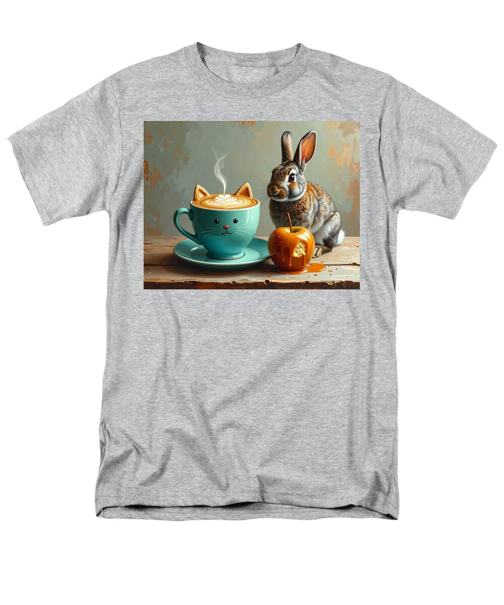 Rabbit with Cat Cup and Caramel Apple - Men's T-Shirt (Regular Fit)