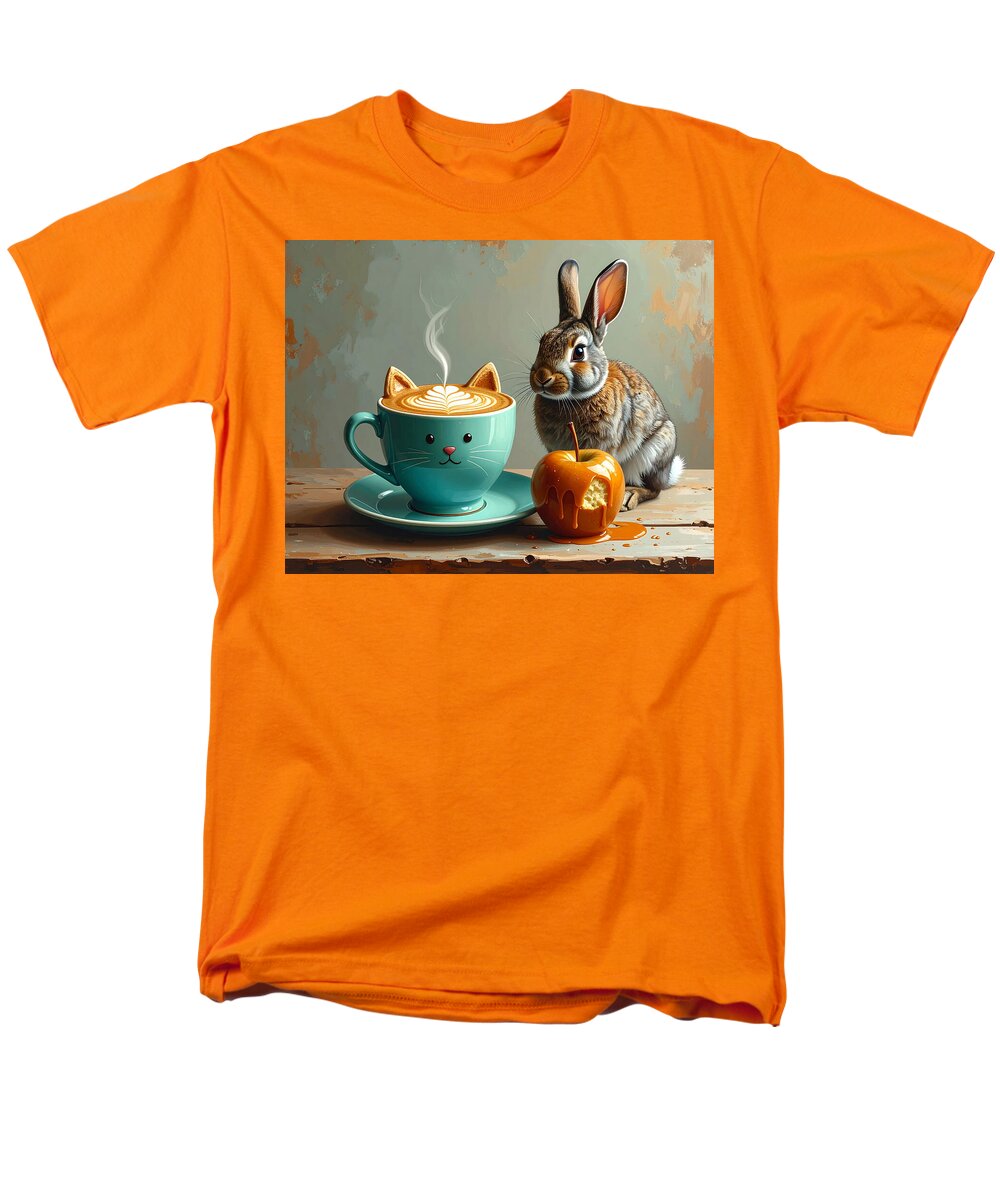 Rabbit with Cat Cup and Caramel Apple - Men's T-Shirt (Regular Fit)