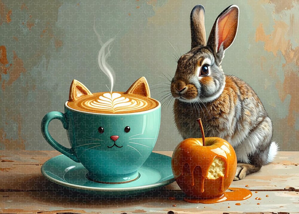 Rabbit with Cat Cup and Caramel Apple - Puzzle