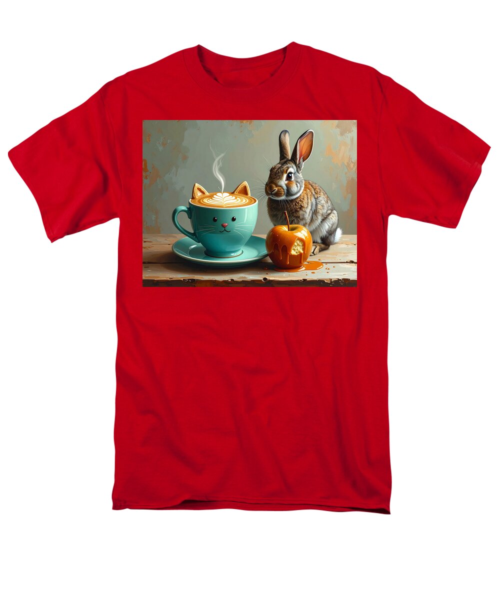 Rabbit with Cat Cup and Caramel Apple - Men's T-Shirt (Regular Fit)