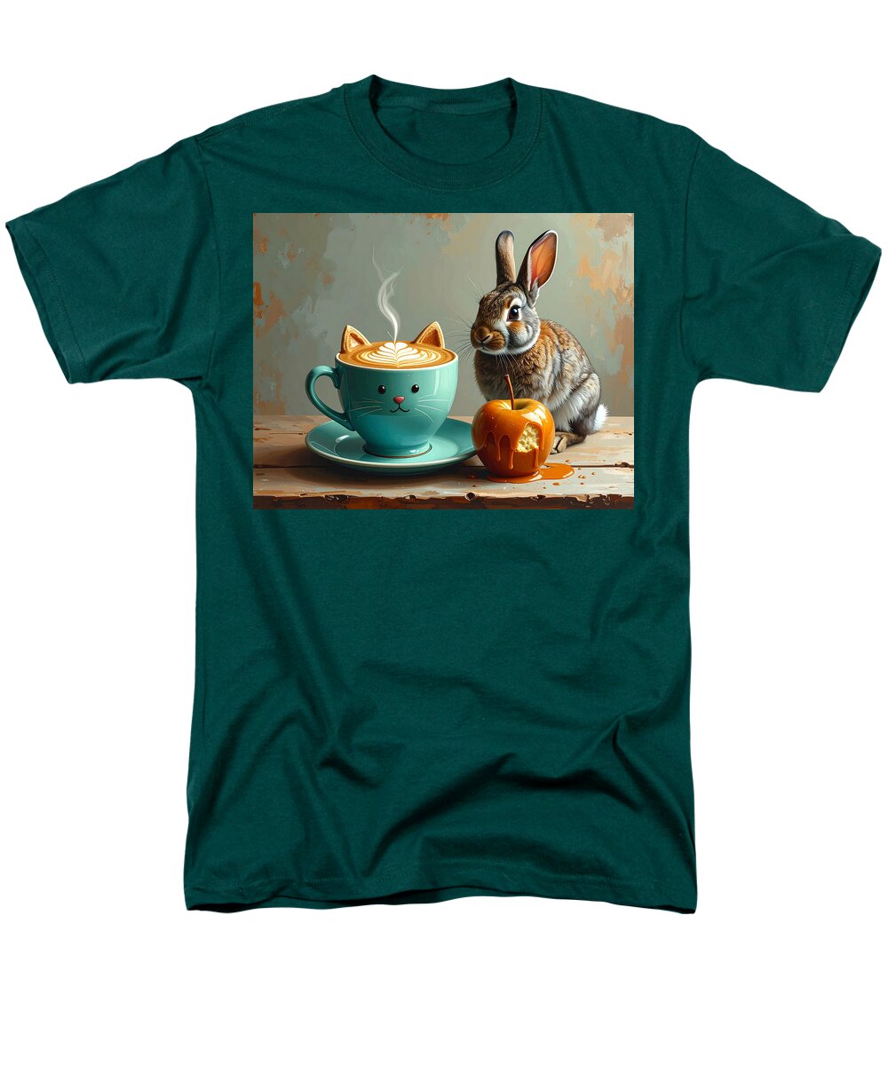 Rabbit with Cat Cup and Caramel Apple - Men's T-Shirt (Regular Fit)