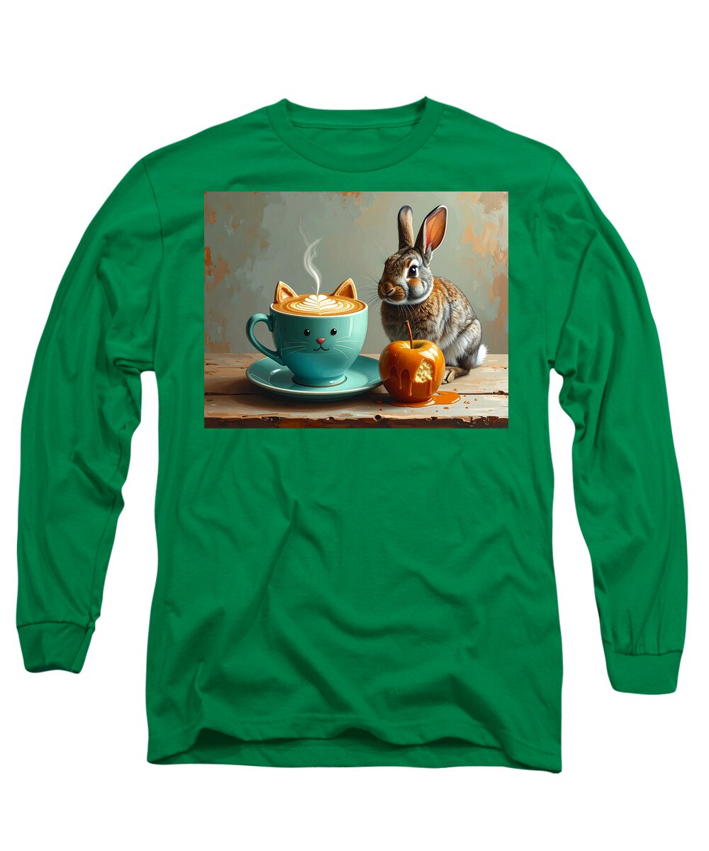 Rabbit with Cat Cup and Caramel Apple - Long Sleeve T-Shirt