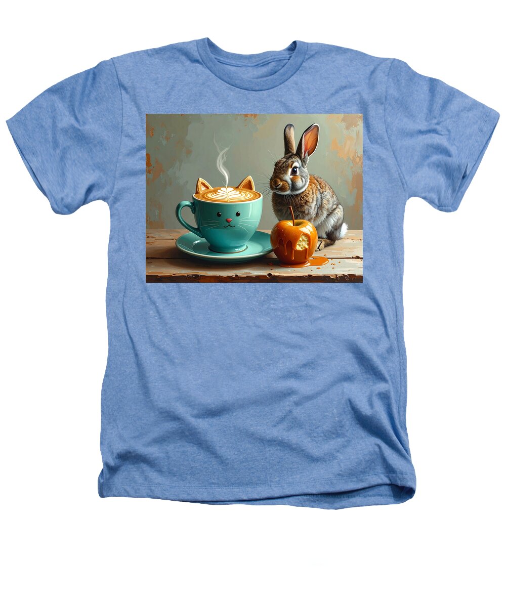 Rabbit with Cat Cup and Caramel Apple - Heathers T-Shirt