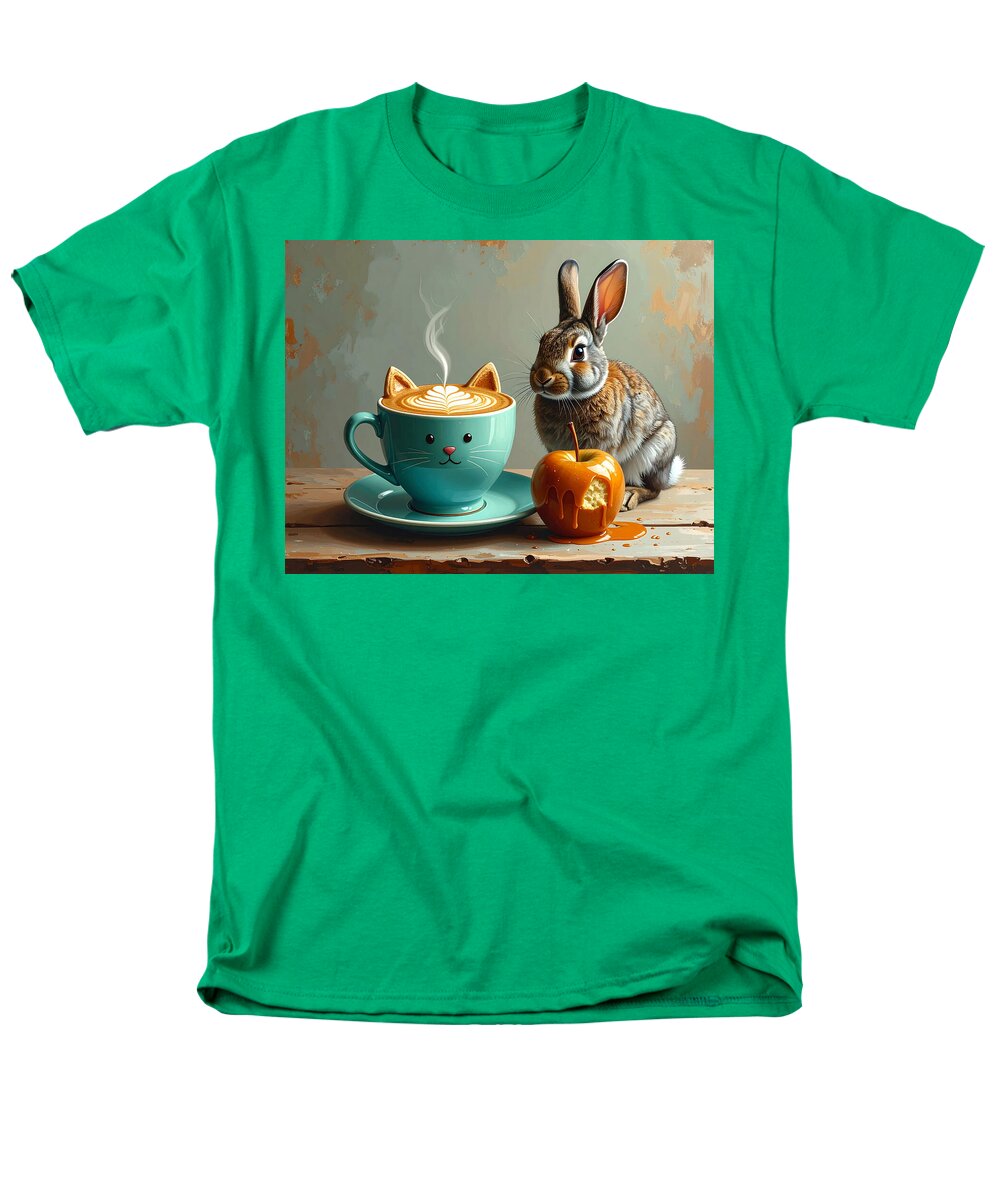 Rabbit with Cat Cup and Caramel Apple - Men's T-Shirt (Regular Fit)