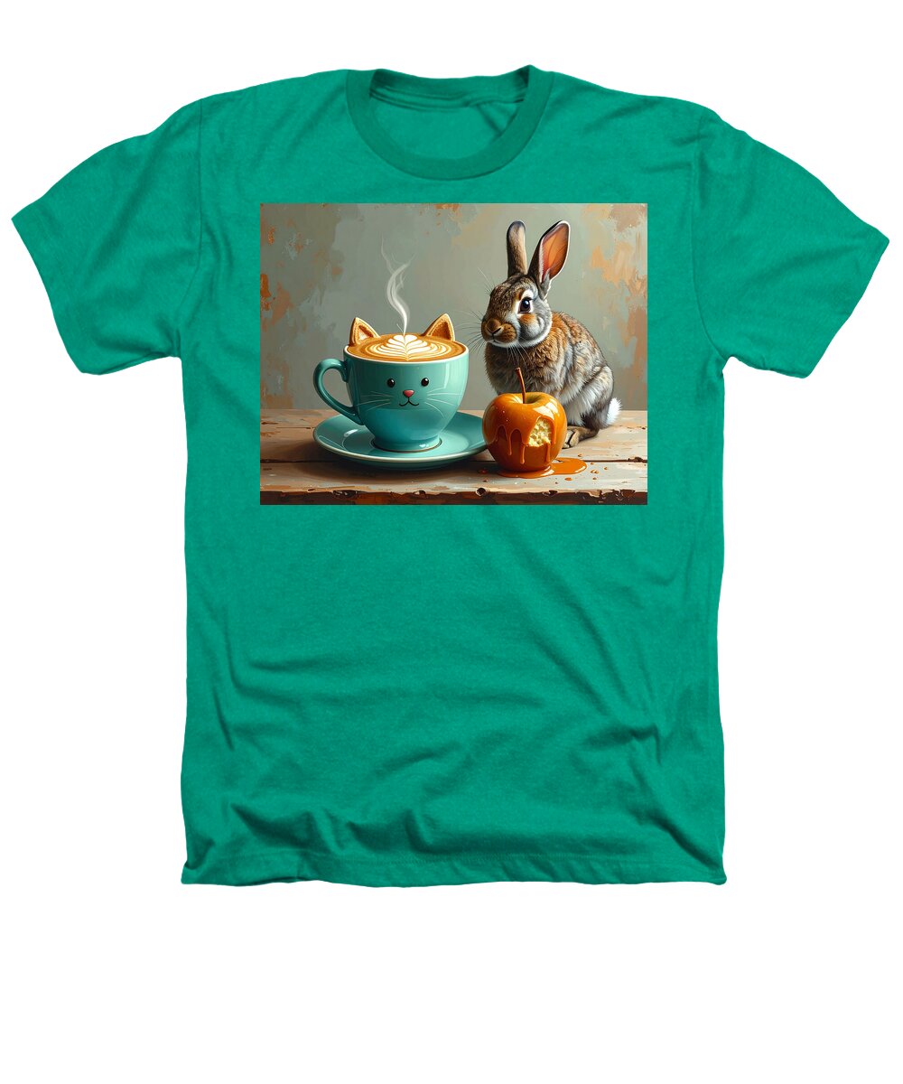 Rabbit with Cat Cup and Caramel Apple - Heathers T-Shirt