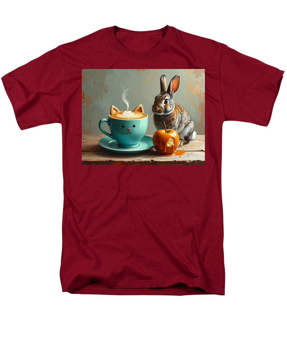 Rabbit with Cat Cup and Caramel Apple - Men's T-Shirt (Regular Fit)