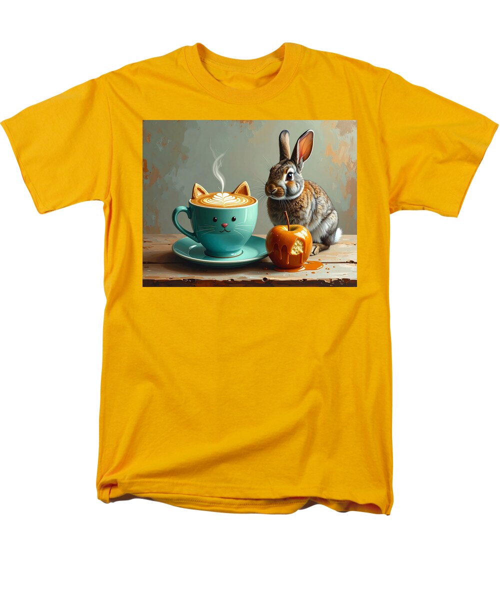 Rabbit with Cat Cup and Caramel Apple - Men's T-Shirt (Regular Fit)