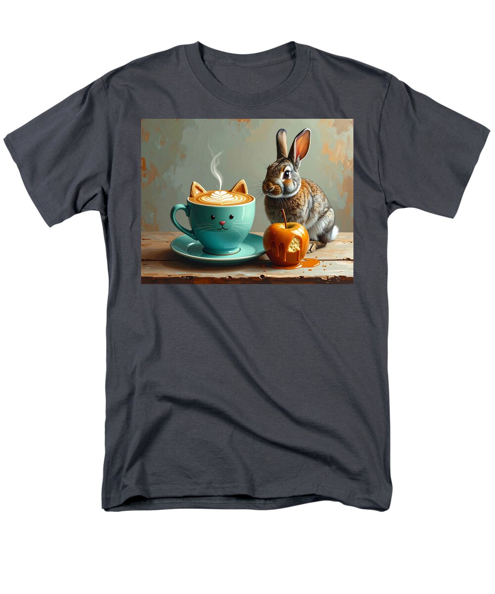 Rabbit with Cat Cup and Caramel Apple - Men's T-Shirt (Regular Fit)