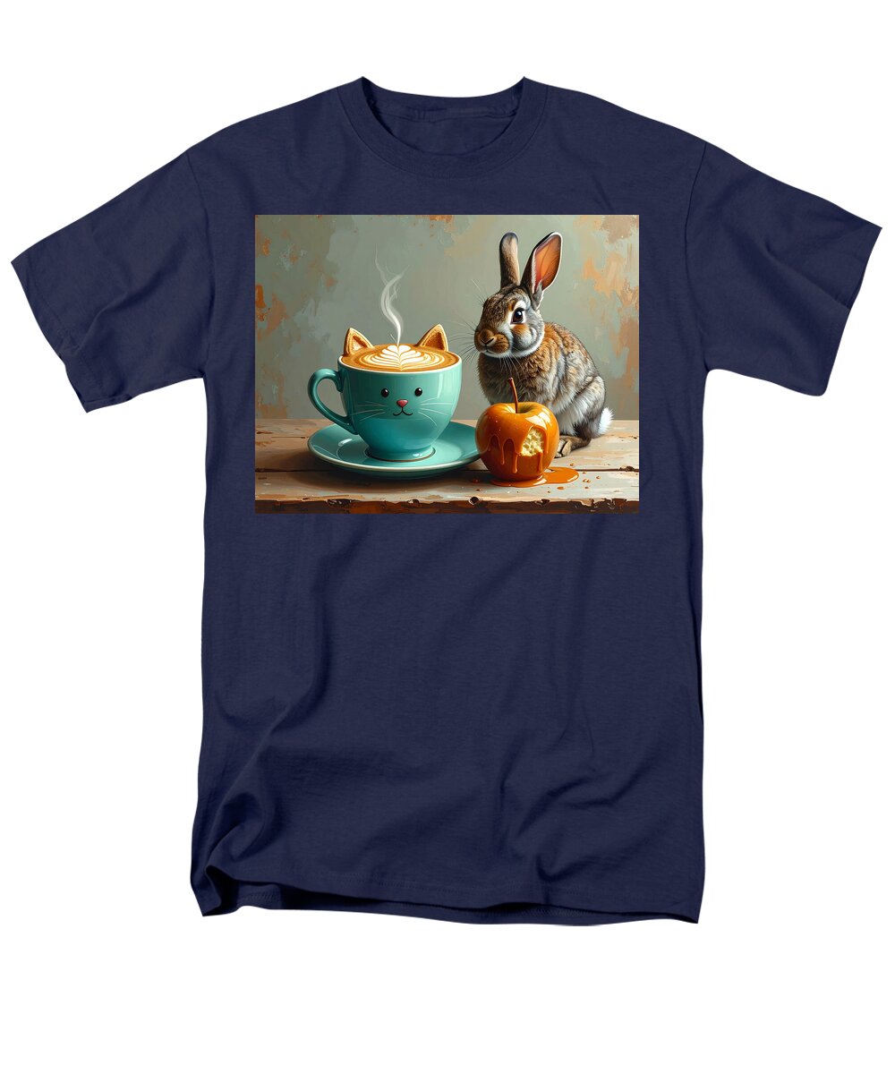 Rabbit with Cat Cup and Caramel Apple - Men's T-Shirt (Regular Fit)
