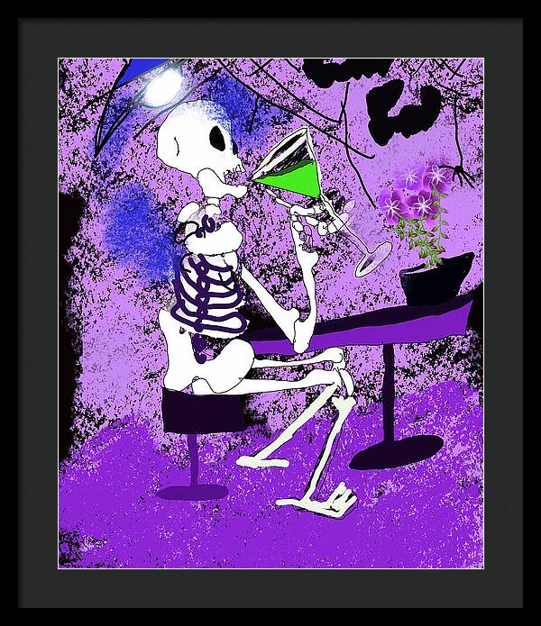 Skeleton Sipping Margarita - Framed Print