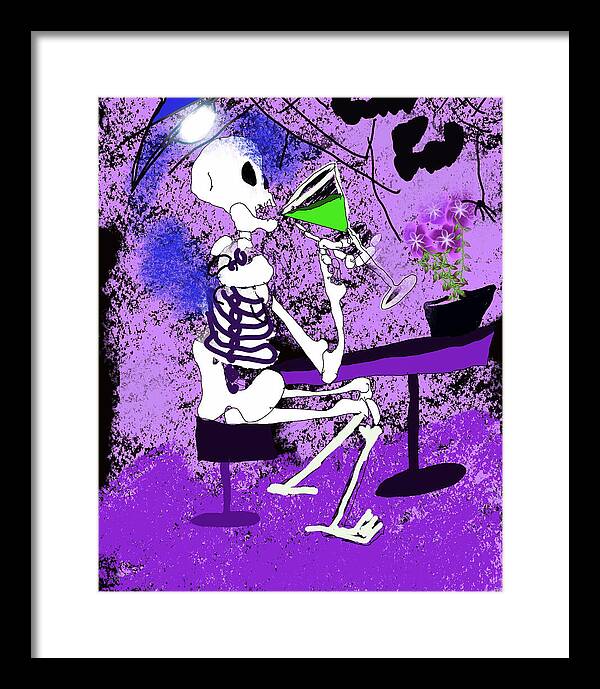Skeleton Sipping Margarita - Framed Print