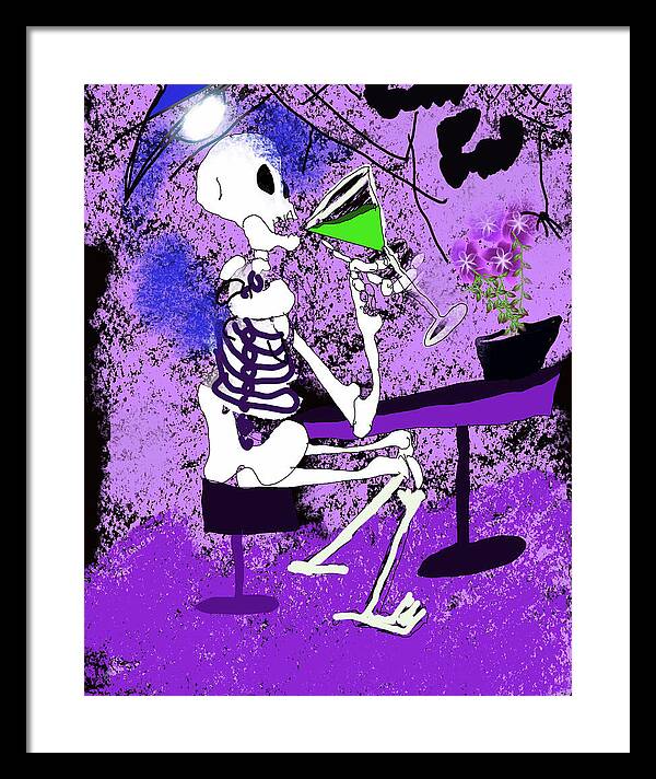 Skeleton Sipping Margarita - Framed Print