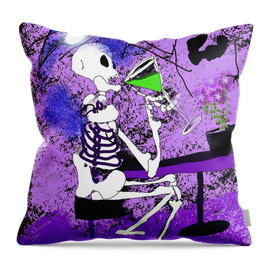 Skeleton Sipping Margarita - Throw Pillow