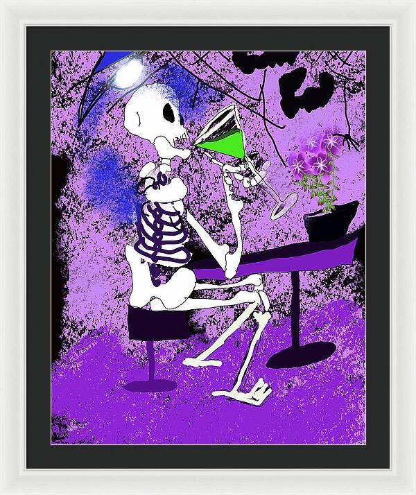 Skeleton Sipping Margarita - Framed Print