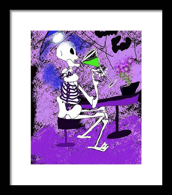 Skeleton Sipping Margarita - Framed Print