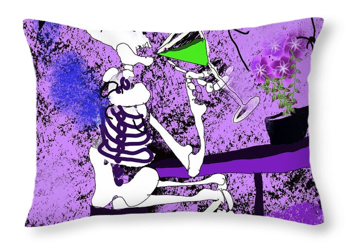 Skeleton Sipping Margarita - Throw Pillow