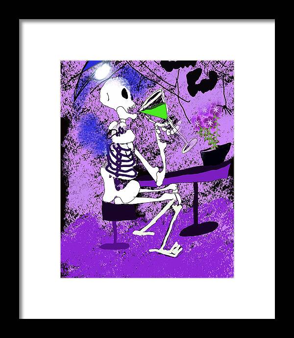 Skeleton Sipping Margarita - Framed Print