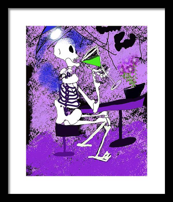 Skeleton Sipping Margarita - Framed Print