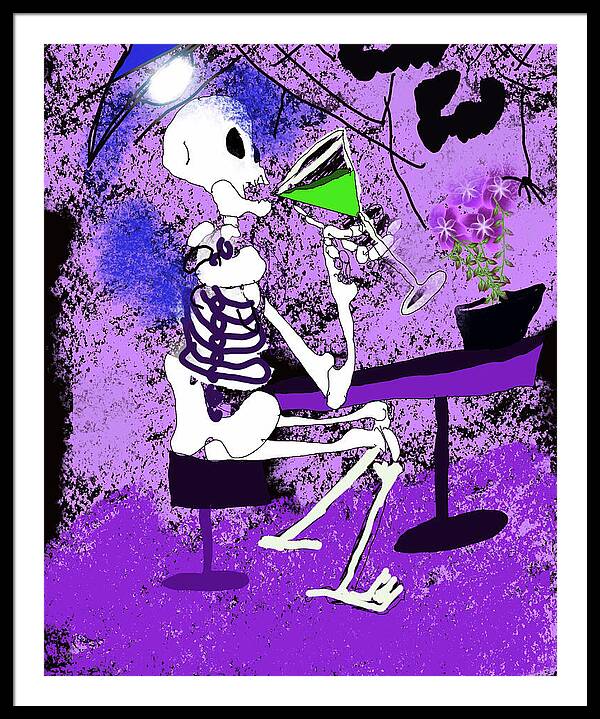 Skeleton Sipping Margarita - Framed Print