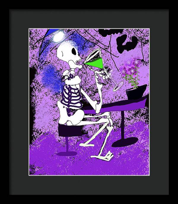 Skeleton Sipping Margarita - Framed Print