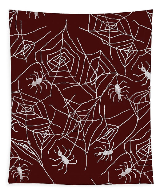 Spider Webs on Red - Tapestry