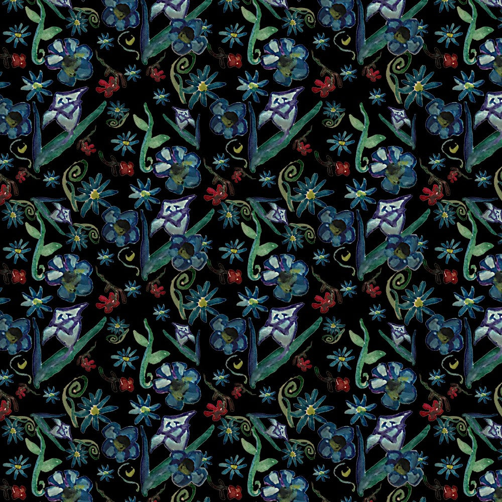 Watercolor Flowers On Black Digital Image Download