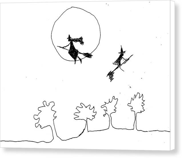 Witches Flying Across the Night Sky - Canvas Print