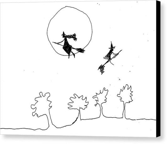 Witches Flying Across the Night Sky - Canvas Print