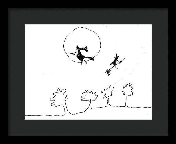 Witches Flying Across the Night Sky - Framed Print