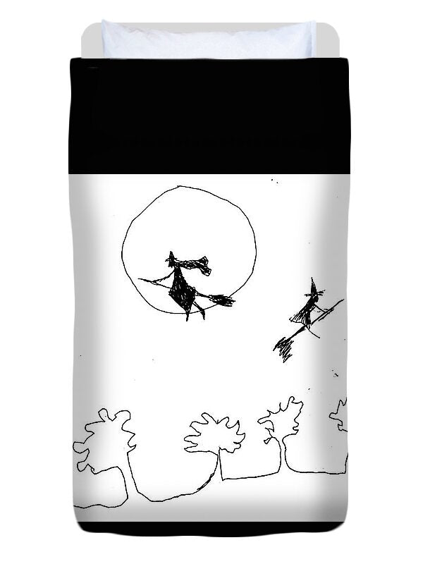 Witches Flying Across the Night Sky - Duvet Cover