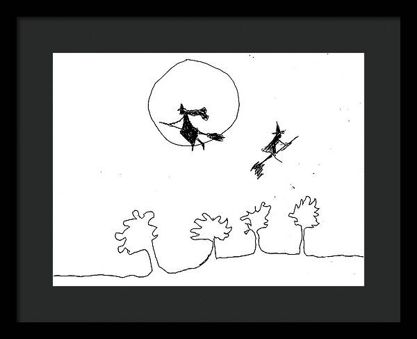 Witches Flying Across the Night Sky - Framed Print