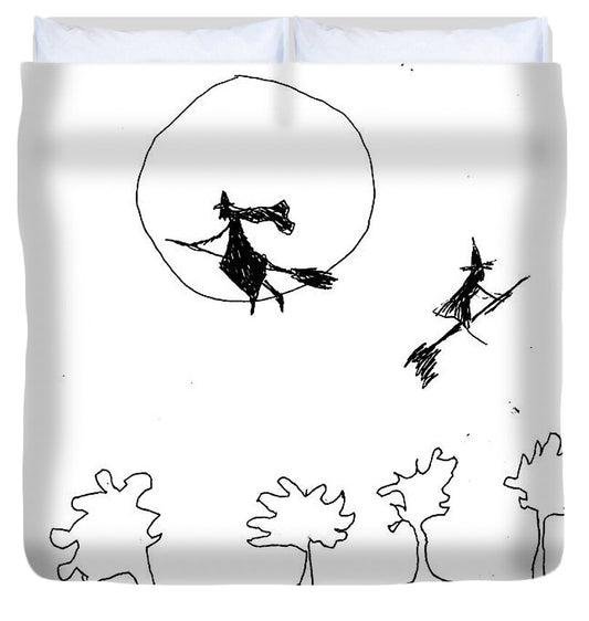 Witches Flying Across the Night Sky - Duvet Cover