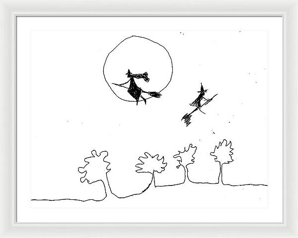 Witches Flying Across the Night Sky - Framed Print