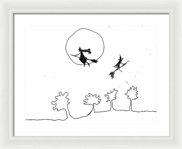 Witches Flying Across the Night Sky - Framed Print